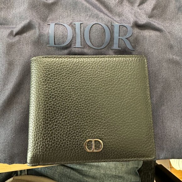 DIOR CD Icon Bifold Wallet Black Grained Calfskin Men